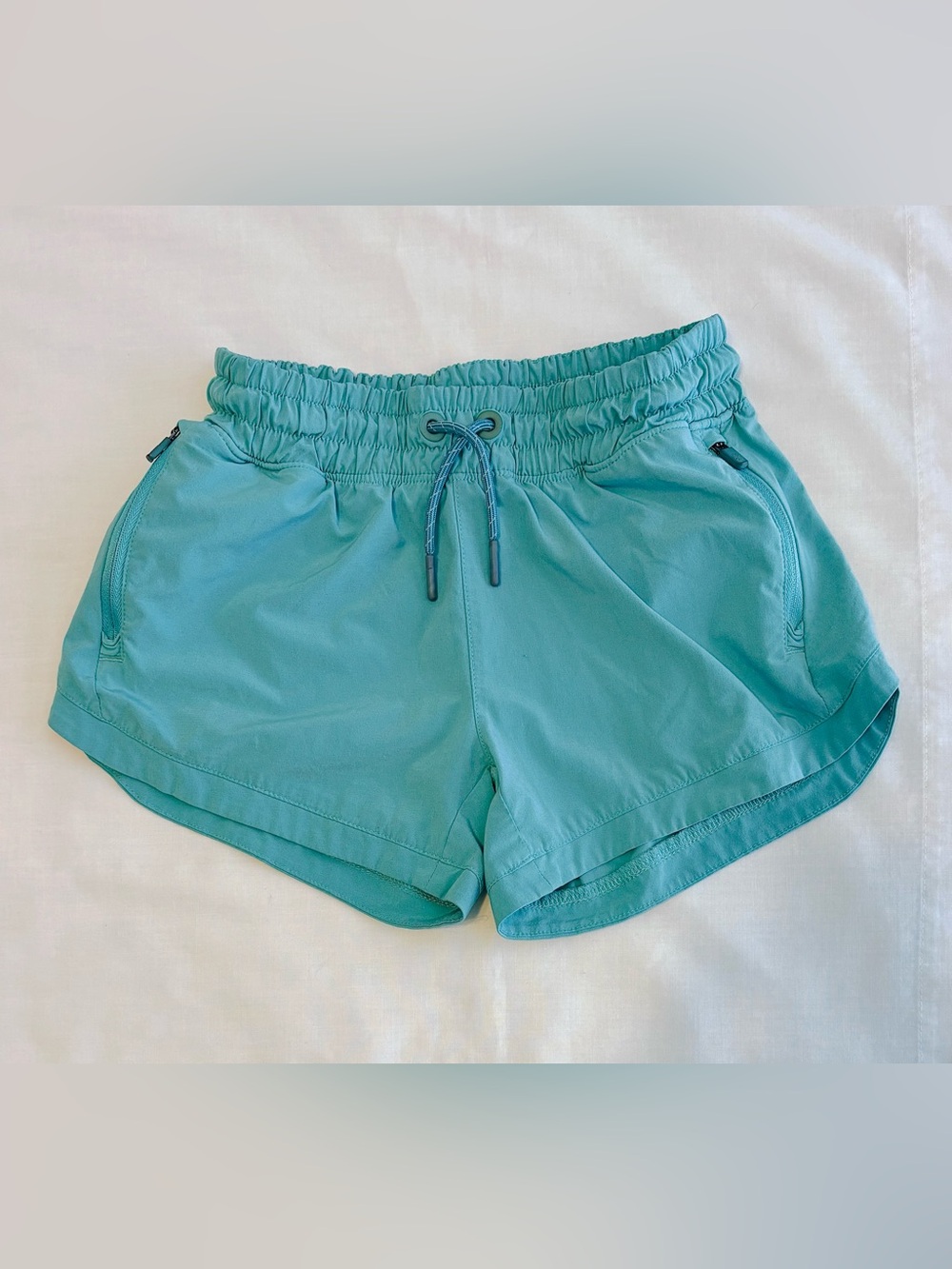 Athleta Girl All Play Athletic Shorts M (8-10) Aqua Teal Drawstring Pockets